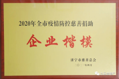 九巨龙集团被授予“2020年全市疫情防控慈善捐助企业楷模”